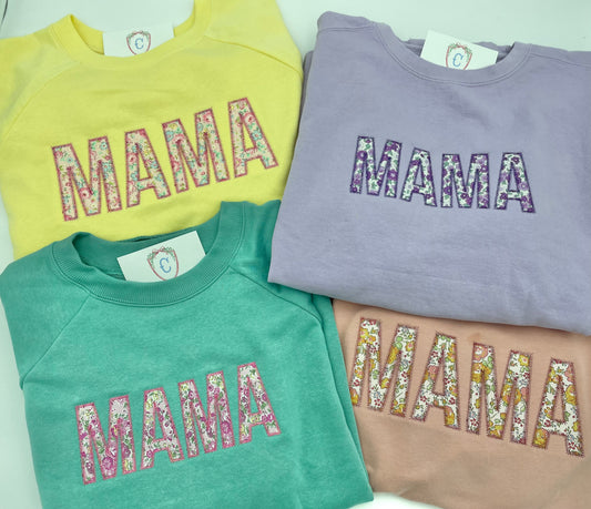mama sweatshirt - teal with pink floral
