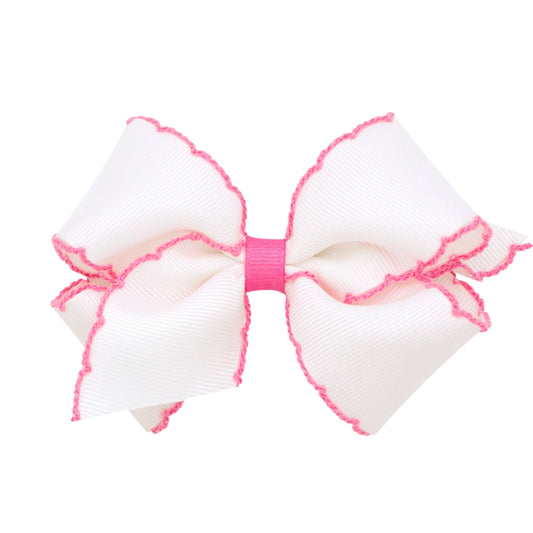 wee ones white with hot pink moonstitch bow