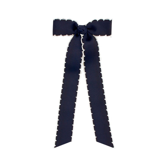 wee ones mini moonstitch navy & white bow